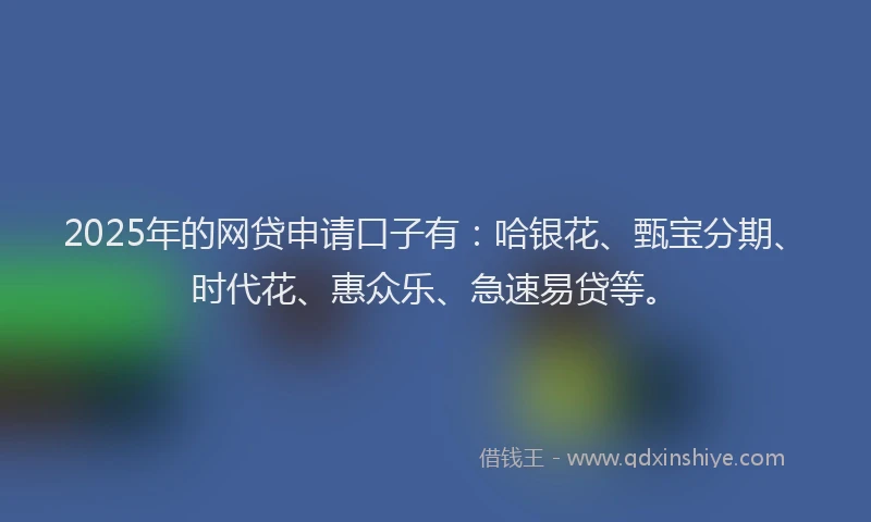 2025年的网贷申请口子有：哈银花、甄宝分期、时代花、惠众乐、急速易贷等。