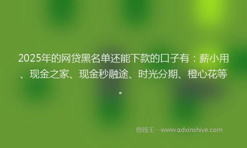2025年的网贷黑名单还能下款的口子有：薪小用、现金之家、现金秒融途、时光分期、橙心花等。