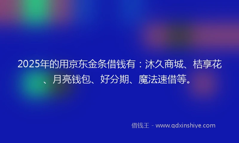 2025年的用京东金条借钱有：沐久商城、桔享花、月亮钱包、好分期、魔法速借等。