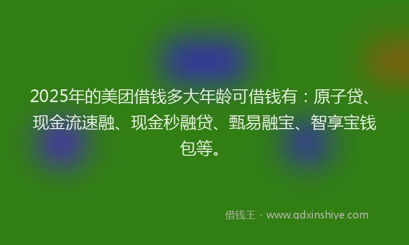 2025年的美团借钱多大年龄可借钱有：原子贷、现金流速融、现金秒融贷、甄易融宝、智享宝钱包等。