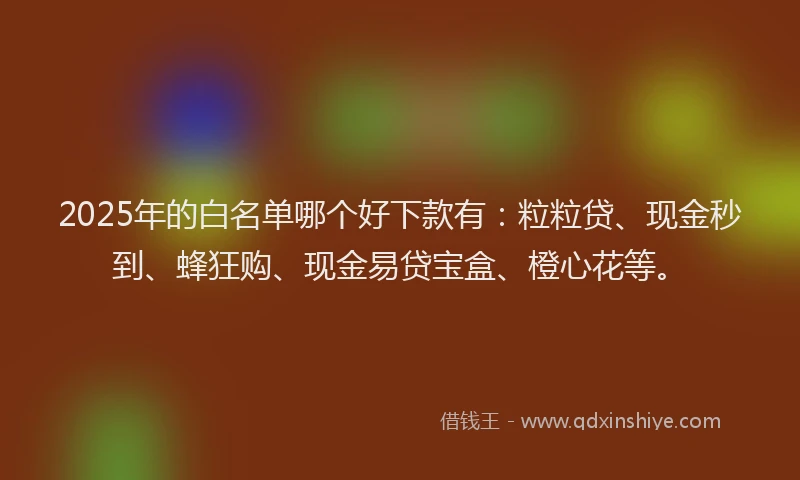 2025年的白名单哪个好下款有：粒粒贷、现金秒到、蜂狂购、现金易贷宝盒、橙心花等。