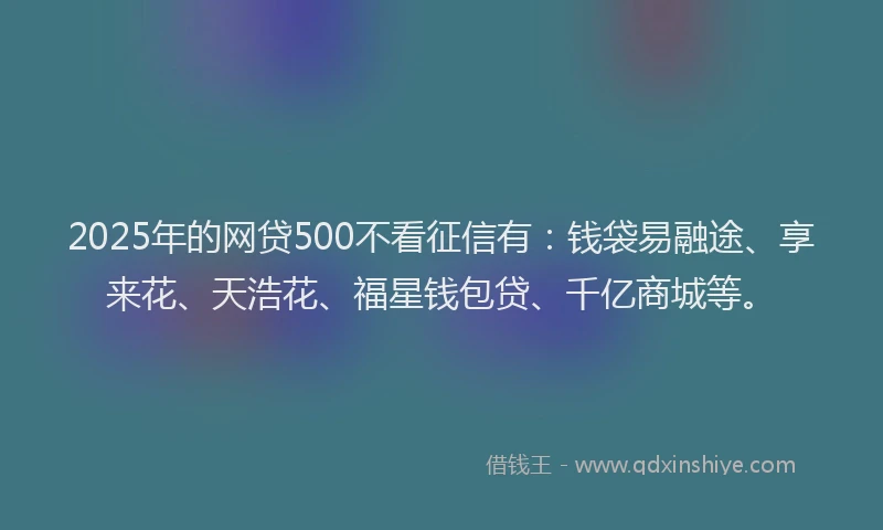 2025年的网贷500不看征信有：钱袋易融途、享来花、天浩花、福星钱包贷、千亿商城等。