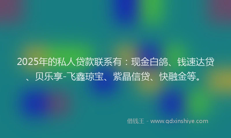 2025年的私人贷款联系有:现金白鸽、钱速达贷、贝乐享-飞鑫琼宝、紫晶信贷、快融金等。