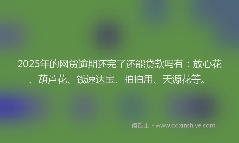 2025年的网货逾期还完了还能贷款吗有：放心花、葫芦花、钱速达宝、拍拍用、天源花等。