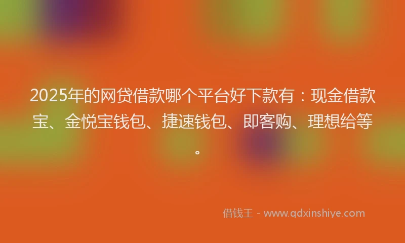 2025年的网贷借款哪个平台好下款有：现金借款宝、金悦宝钱包、捷速钱包、即客购、理想给等。