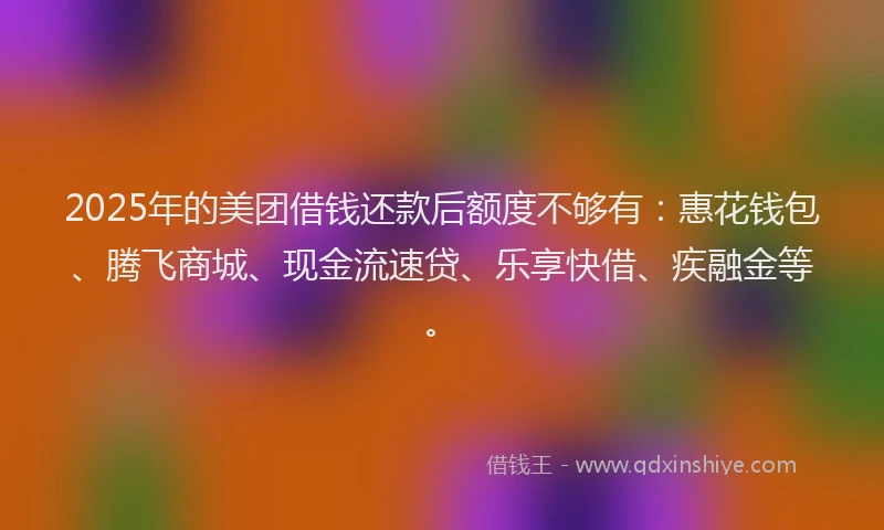 2025年的美团借钱还款后额度不够有：惠花钱包、腾飞商城、现金流速贷、乐享快借、疾融金等。