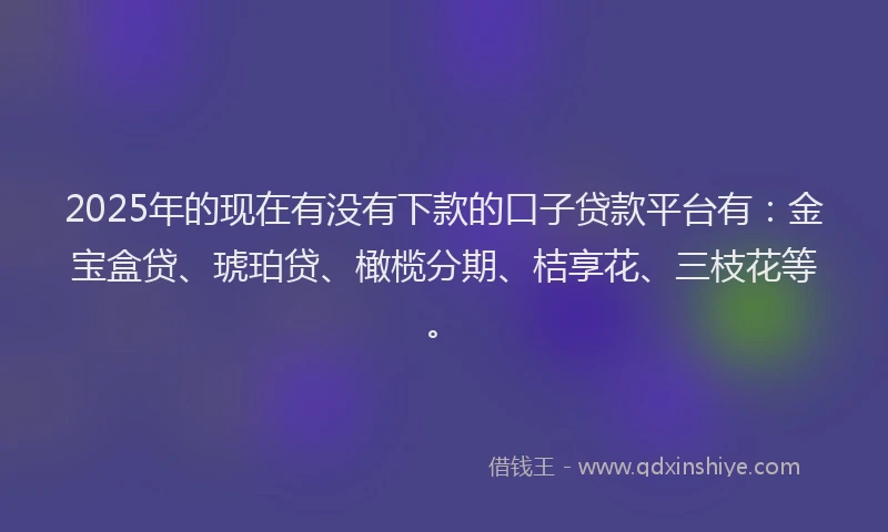 2025年的现在有没有下款的口子贷款平台有：金宝盒贷、琥珀贷、橄榄分期、桔享花、三枝花等。