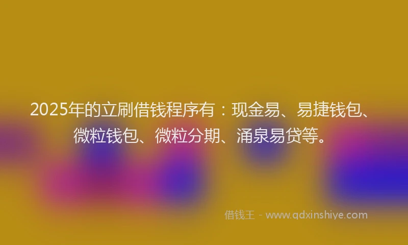 2025年的立刷借钱程序有:现金易、易捷钱包、微粒钱包、微粒分期、涌泉易贷等。