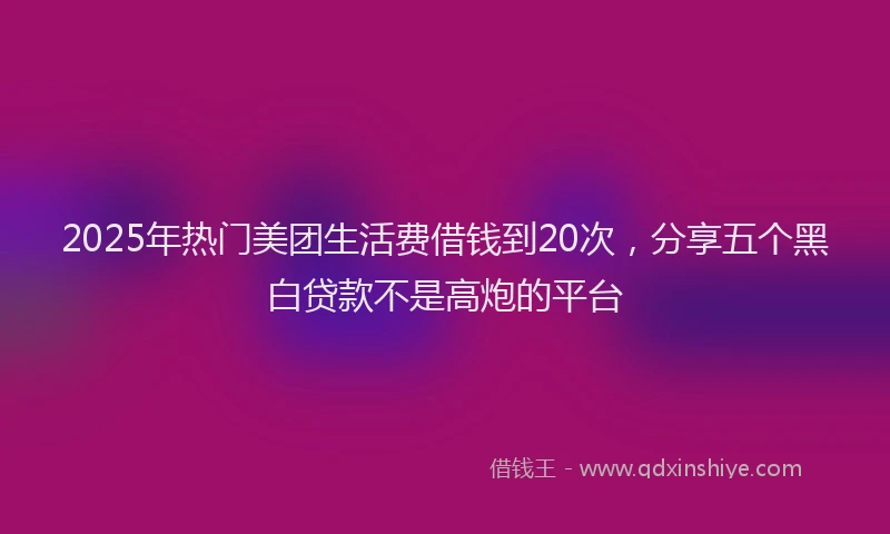 2025年热门美团生活费借钱到20次，分享五个黑白贷款不是高炮的平台