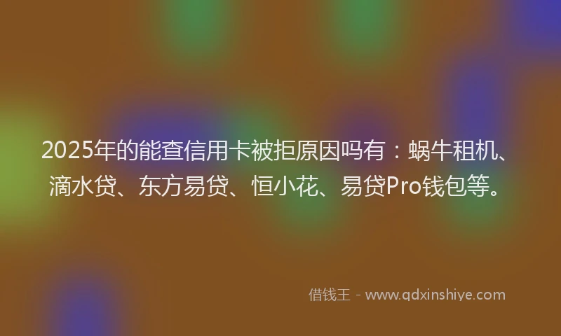2025年的能查信用卡被拒原因吗有：蜗牛租机、滴水贷、东方易贷、恒小花、易贷Pro钱包等。