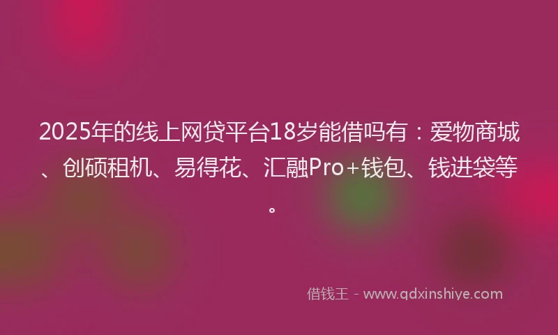 2025年的线上网贷平台18岁能借吗有：爱物商城、创硕租机、易得花、汇融Pro+钱包、钱进袋等。