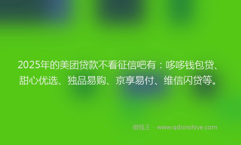 2025年的美团贷款不看征信吧有：哆哆钱包贷、甜心优选、独品易购、京享易付、维信闪贷等。