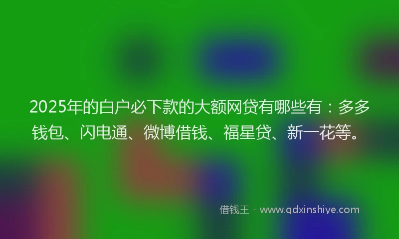 2025年的白户必下款的大额网贷有哪些有：多多钱包、闪电通、微博借钱、福星贷、新一花等。