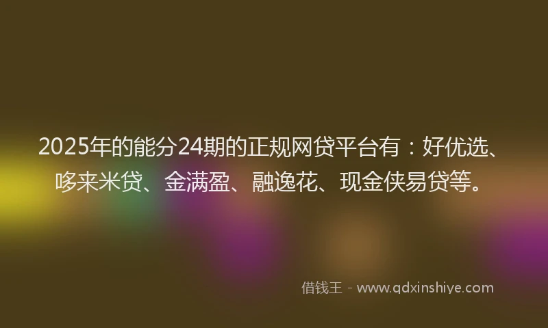2025年的能分24期的正规网贷平台有：好优选、哆来米贷、金满盈、融逸花、现金侠易贷等。