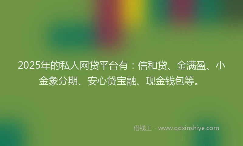 2025年的私人网贷平台有:信和贷、金满盈、小金象分期、安心贷宝融、现金钱包等。