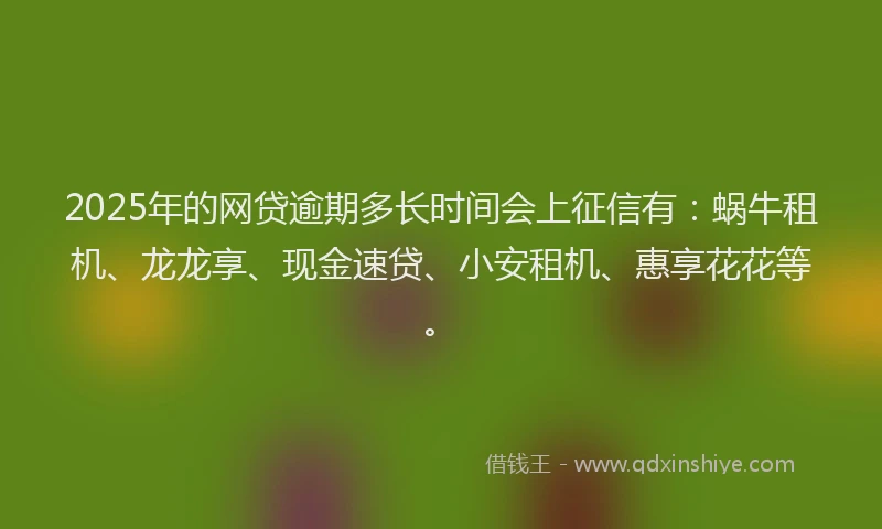 2025年的网贷逾期多长时间会上征信有：蜗牛租机、龙龙享、现金速贷、小安租机、惠享花花等。
