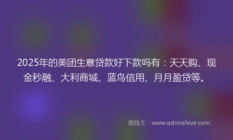 2025年的美团生意贷款好下款吗有：天天购、现金秒融、大利商城、蓝鸟信用、月月盈贷等。