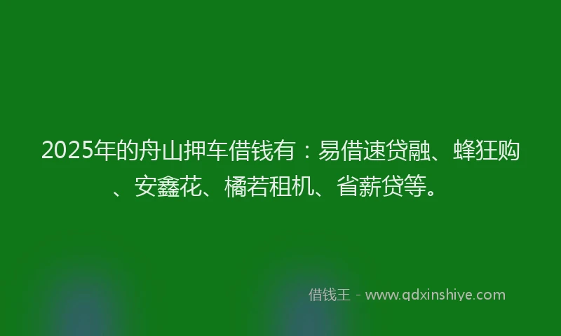 2025年的舟山押车借钱有：易借速贷融、蜂狂购、安鑫花、橘若租机、省薪贷等。