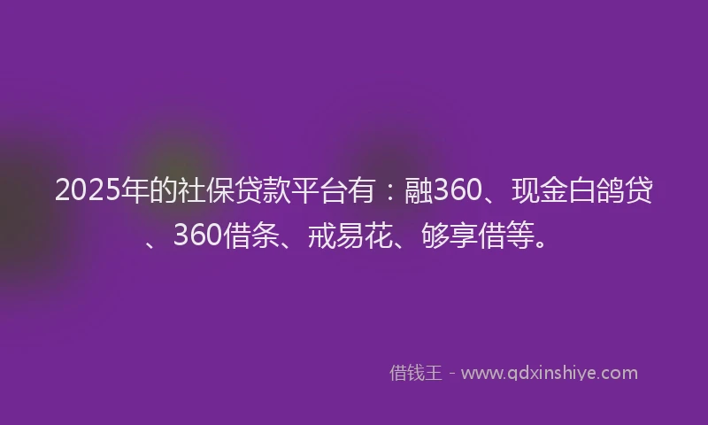 2025年的社保贷款平台有：融360、现金白鸽贷、360借条、戒易花、够享借等。