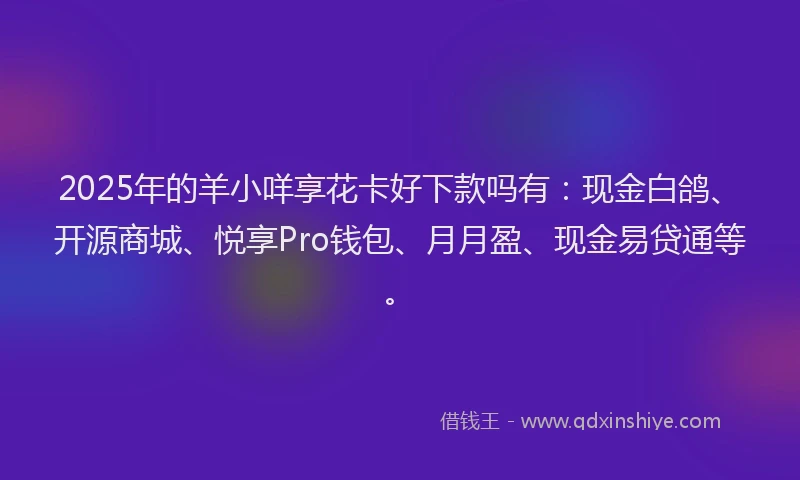 2025年的羊小咩享花卡好下款吗有:现金白鸽、开源商城、悦享Pro钱包、月月盈、现金易贷通等。