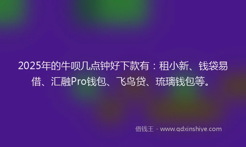 2025年的牛呗几点钟好下款有：租小新、钱袋易借、汇融Pro钱包、飞鸟贷、琉璃钱包等。