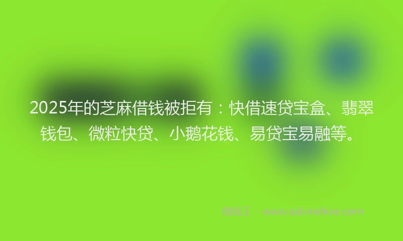2025年的芝麻借钱被拒有:快借速贷宝盒、翡翠钱包、微粒快贷、小鹅花钱、易贷宝易融等。
