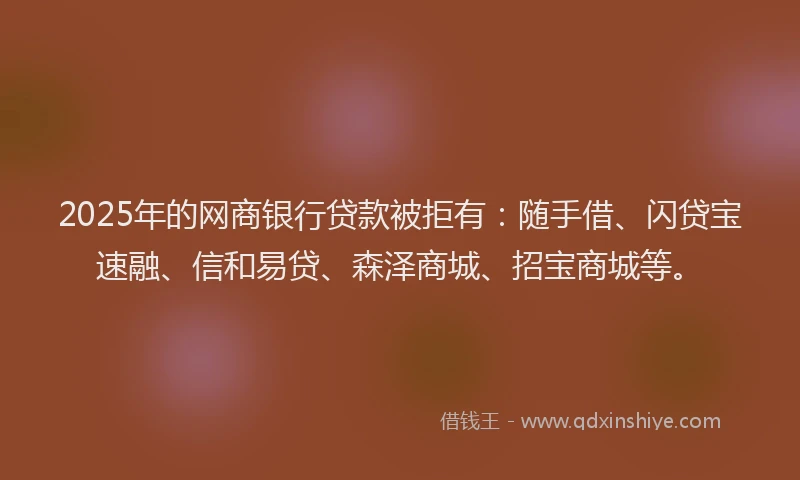 2025年的网商银行贷款被拒有：随手借、闪贷宝速融、信和易贷、森泽商城、招宝商城等。