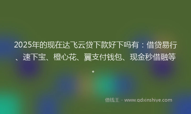 2025年的现在达飞云贷下款好下吗有：借贷易行、速下宝、橙心花、翼支付钱包、现金秒借融等。