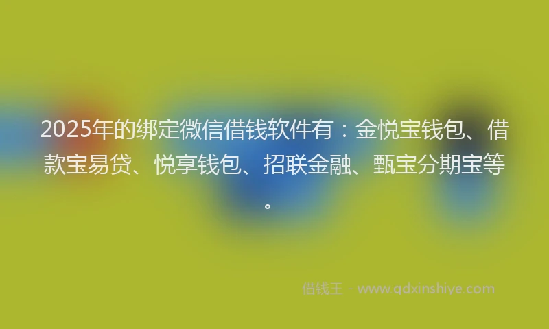 2025年的绑定微信借钱软件有：金悦宝钱包、借款宝易贷、悦享钱包、招联金融、甄宝分期宝等。