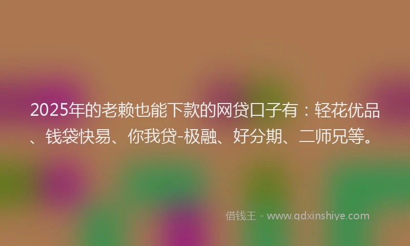2025年的老赖也能下款的网贷口子有：轻花优品、钱袋快易、你我贷-极融、好分期、二师兄等。