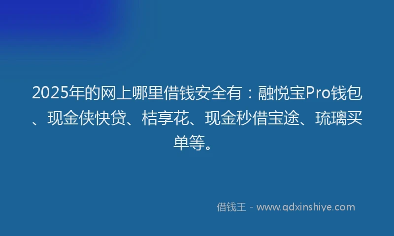 2025年的网上哪里借钱安全有：融悦宝Pro钱包、现金侠快贷、桔享花、现金秒借宝途、琉璃买单等。