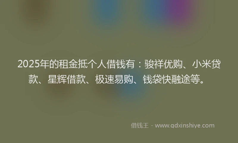 2025年的租金抵个人借钱有:骏祥优购、小米贷款、星辉借款、极速易购、钱袋快融途等。