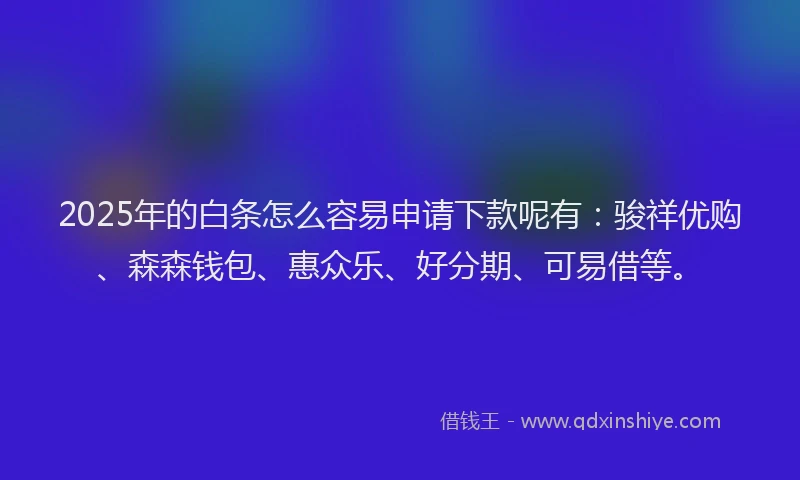 2025年的白条怎么容易申请下款呢有:骏祥优购、森森钱包、惠众乐、好分期、可易借等。