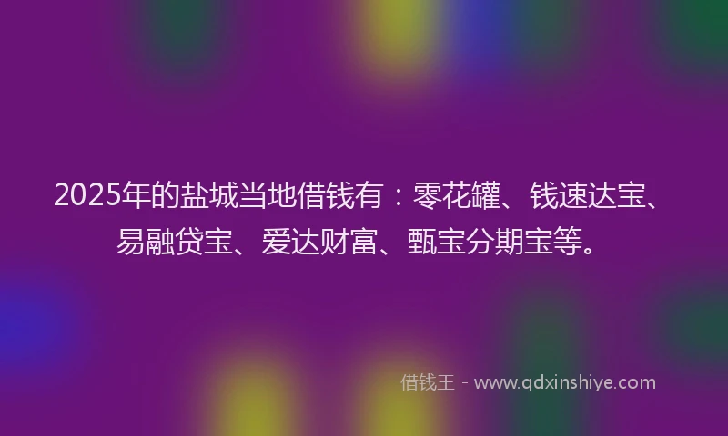 2025年的盐城当地借钱有：零花罐、钱速达宝、易融贷宝、爱达财富、甄宝分期宝等。