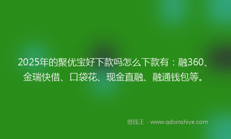 2025年的聚优宝好下款吗怎么下款有:融360、金瑞快借、口袋花、现金直融、融通钱包等。