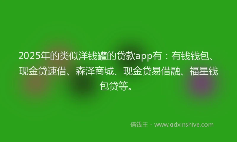 2025年的类似洋钱罐的贷款app有：有钱钱包、现金贷速借、森泽商城、现金贷易借融、福星钱包贷等。
