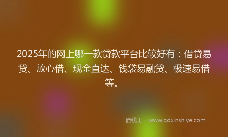 2025年的网上哪一款贷款平台比较好有：借贷易贷、放心借、现金直达、钱袋易融贷、极速易借等。
