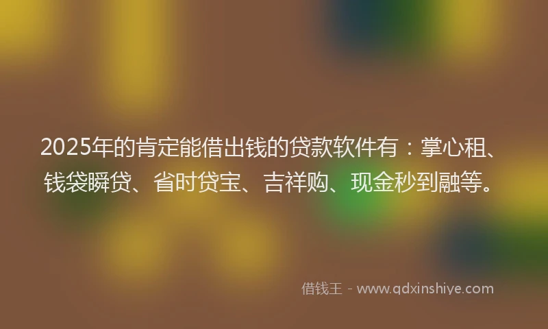2025年的肯定能借出钱的贷款软件有：掌心租、钱袋瞬贷、省时贷宝、吉祥购、现金秒到融等。