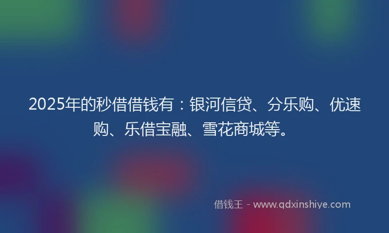 2025年的秒借借钱有：银河信贷、分乐购、优速购、乐借宝融、雪花商城等。