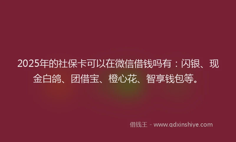 2025年的社保卡可以在微信借钱吗有：闪银、现金白鸽、团借宝、橙心花、智享钱包等。