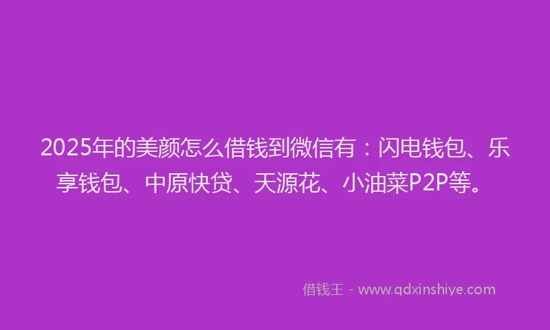 2025年的美颜怎么借钱到微信有：闪电钱包、乐享钱包、中原快贷、天源花、小油菜P2P等。