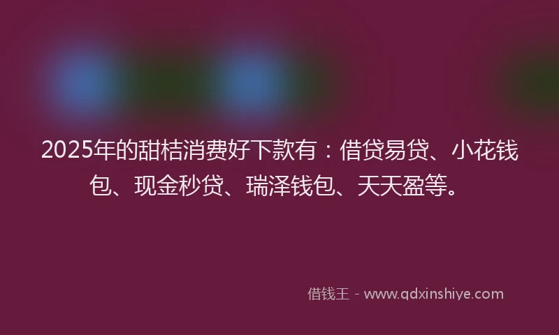 2025年的甜桔消费好下款有：借贷易贷、小花钱包、现金秒贷、瑞泽钱包、天天盈等。