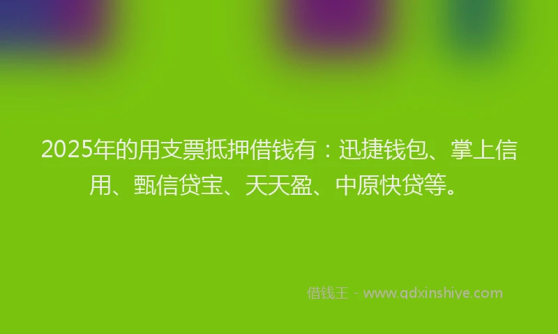 2025年的用支票抵押借钱有：迅捷钱包、掌上信用、甄信贷宝、天天盈、中原快贷等。