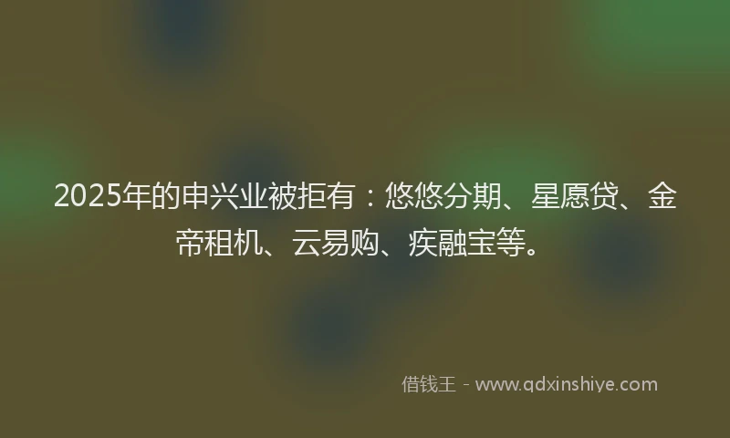 2025年的申兴业被拒有：悠悠分期、星愿贷、金帝租机、云易购、疾融宝等。