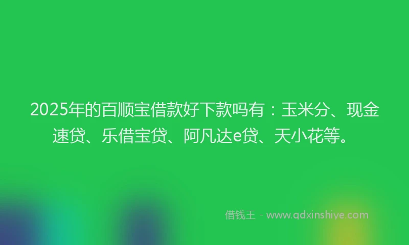 2025年的百顺宝借款好下款吗有：玉米分、现金速贷、乐借宝贷、阿凡达e贷、天小花等。