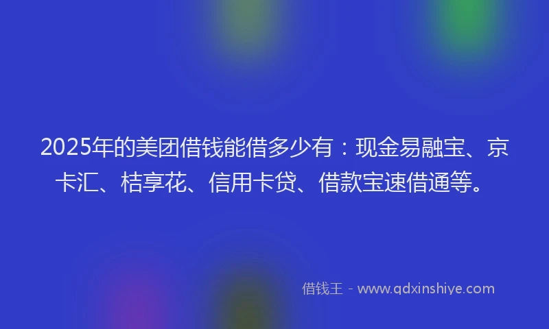 2025年的美团借钱能借多少有：现金易融宝、京卡汇、桔享花、信用卡贷、借款宝速借通等。