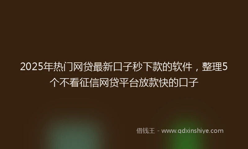 2025年热门网贷最新口子秒下款的软件，整理5个不看征信网贷平台放款快的口子
