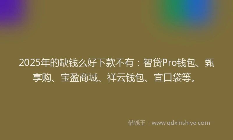 2025年的缺钱么好下款不有：智贷Pro钱包、甄享购、宝盈商城、祥云钱包、宜口袋等。