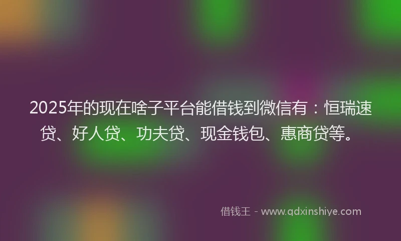 2025年的现在啥子平台能借钱到微信有:恒瑞速贷、好人贷、功夫贷、现金钱包、惠商贷等。