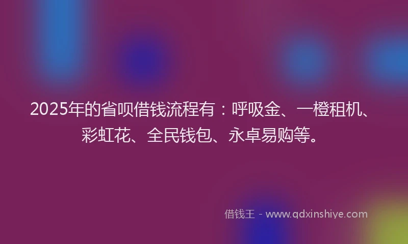 2025年的省呗借钱流程有：呼吸金、一橙租机、彩虹花、全民钱包、永卓易购等。